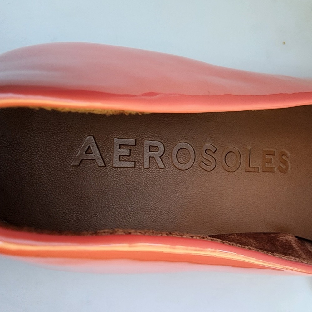 Aerosoles Bell Coral Pink Patent Gold Chain Link Loafers Flats Womens 10W New - Picture 4 of 11